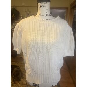 Lascana Sweater Womens 12/14 White Short Sleeve Cotton Knit Scoop Neck Top